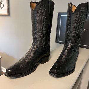 Mens Lucchese black full ostrich and jersey calf